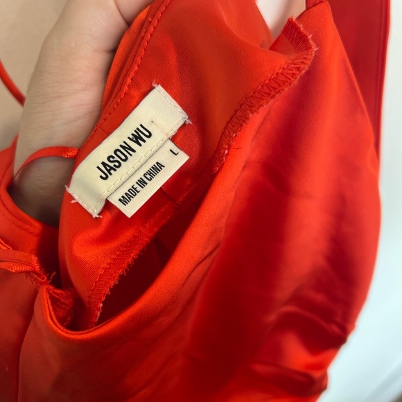 Jason Wu NWT Orange Strappy Ruched Plunge Neckline Midi Slip Dress Size Large - Picture 5 of 10